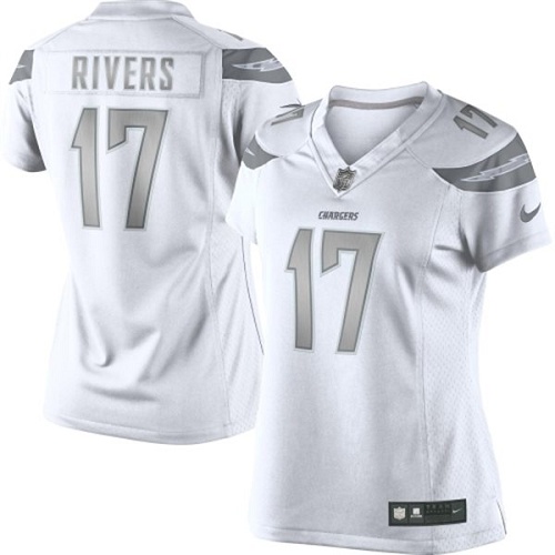 Women's Limited Philip Rivers Nike Jersey White - #17 Platinum NFL Los Angeles Chargers